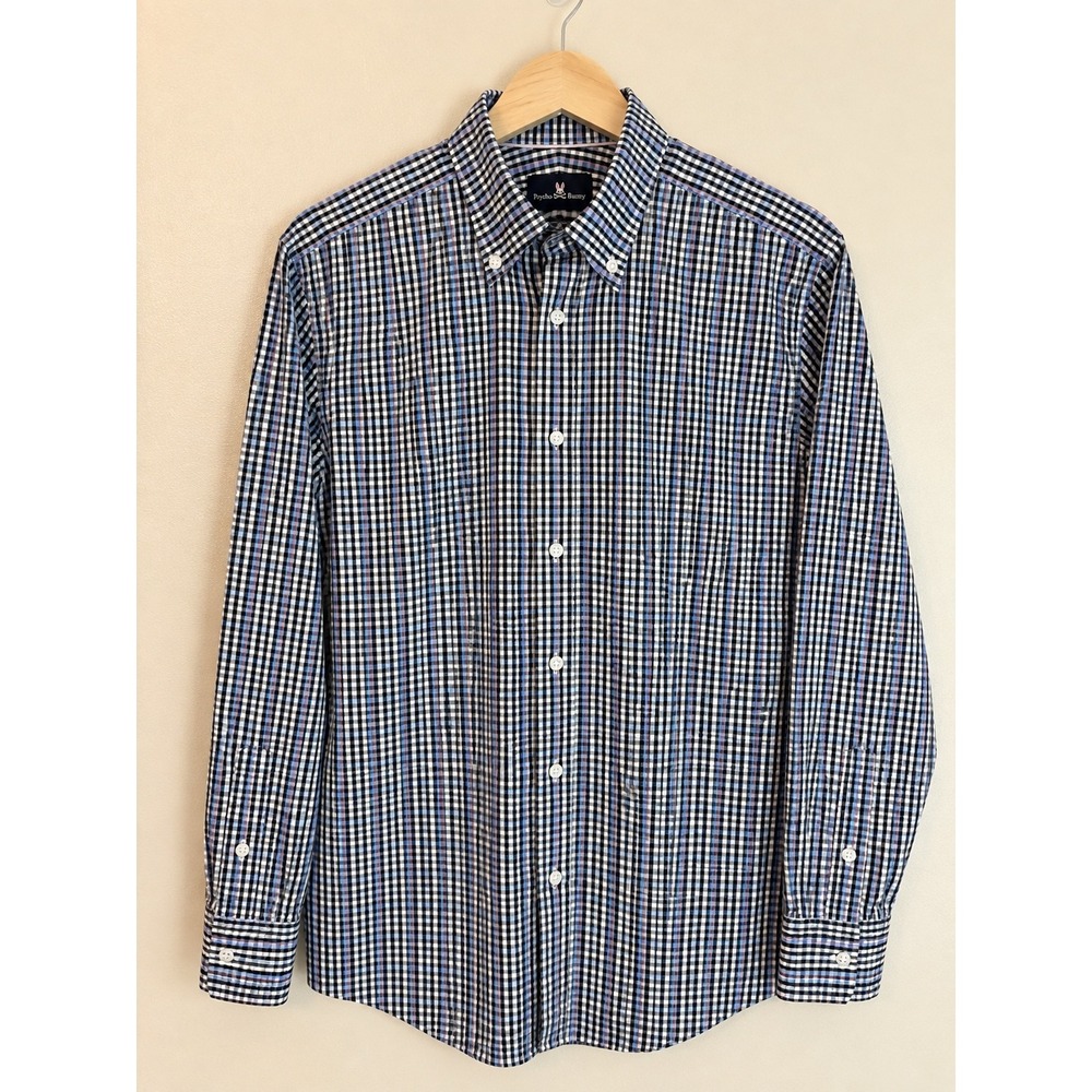 Psycho Bunny Mens Gingham Check Button Down Shirt Modern Fit Stretch 15.5 32/33